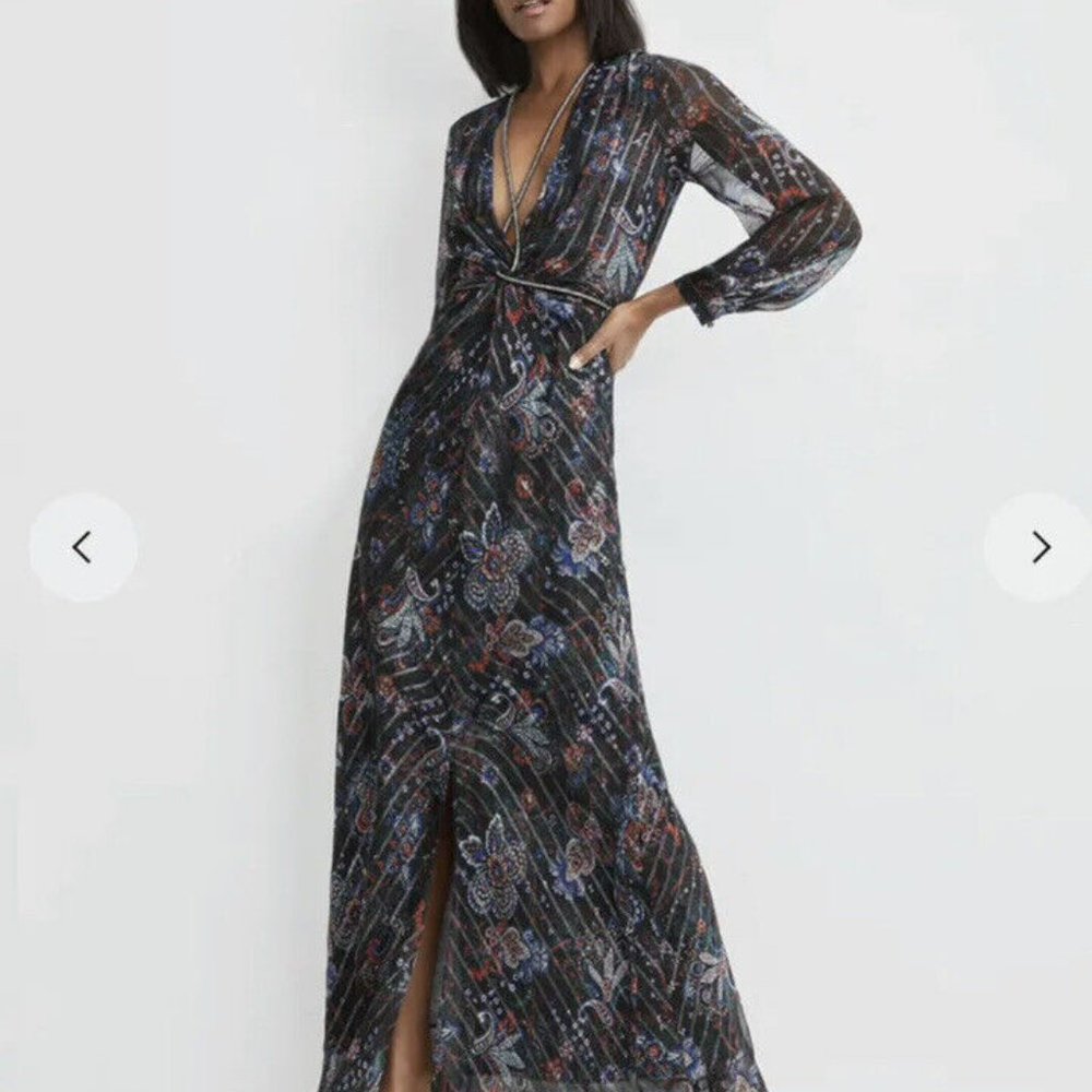 Veronica Beard Black Floral Maxi Dress with Navy and Rust Accents - Picture 3 of 15